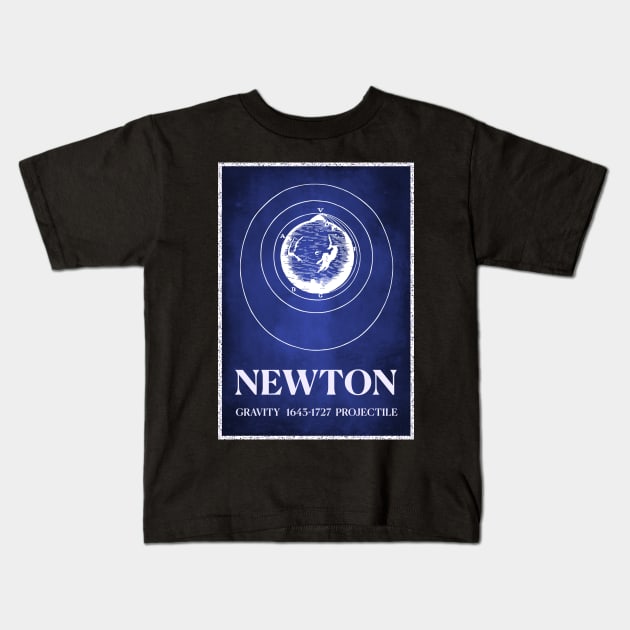 Sir Isaac Newton Gravity Projectile Rocket Science and Space Kids T-Shirt by labstud